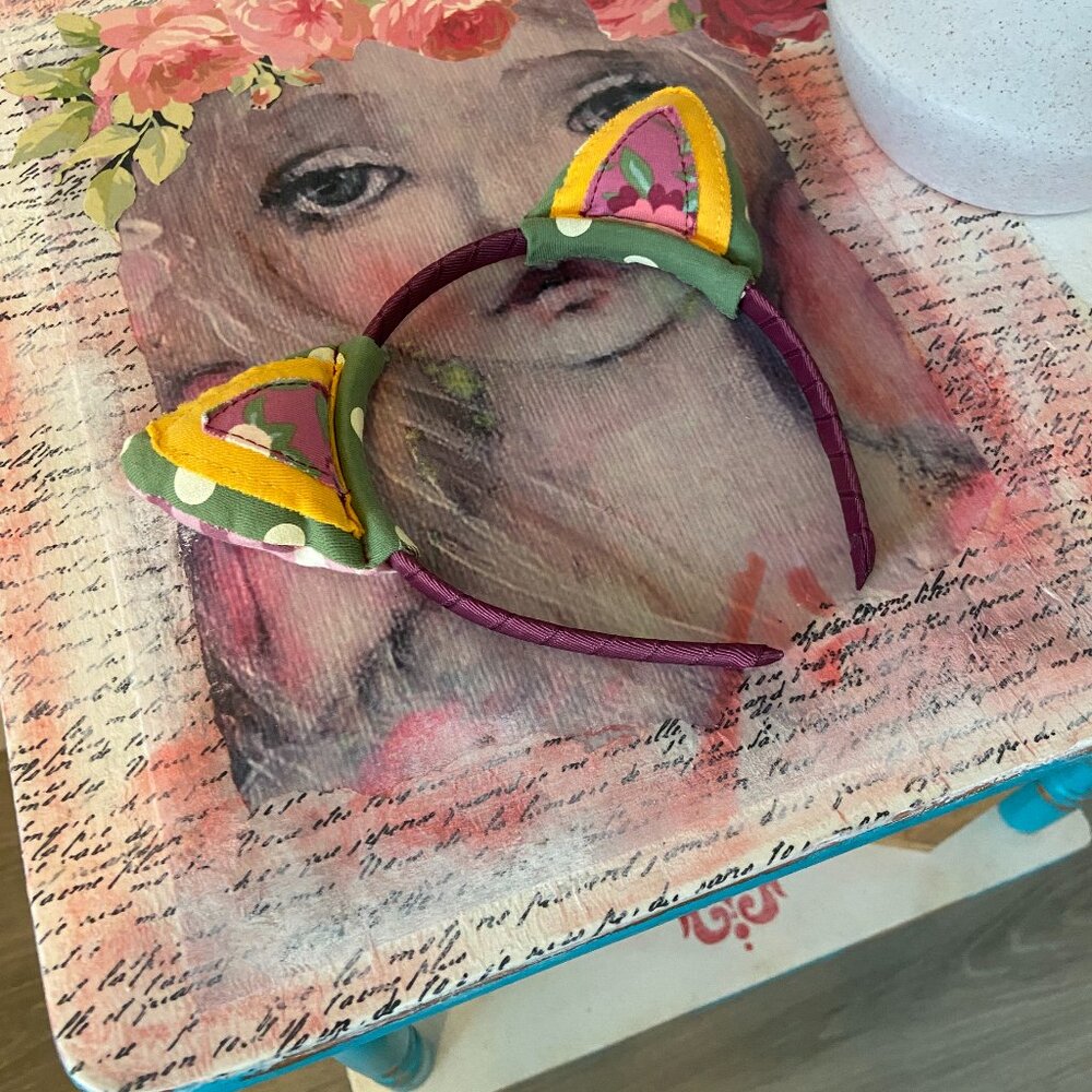 Matilda Jane All Ears Headband One Size Yellow Green Pink Prints